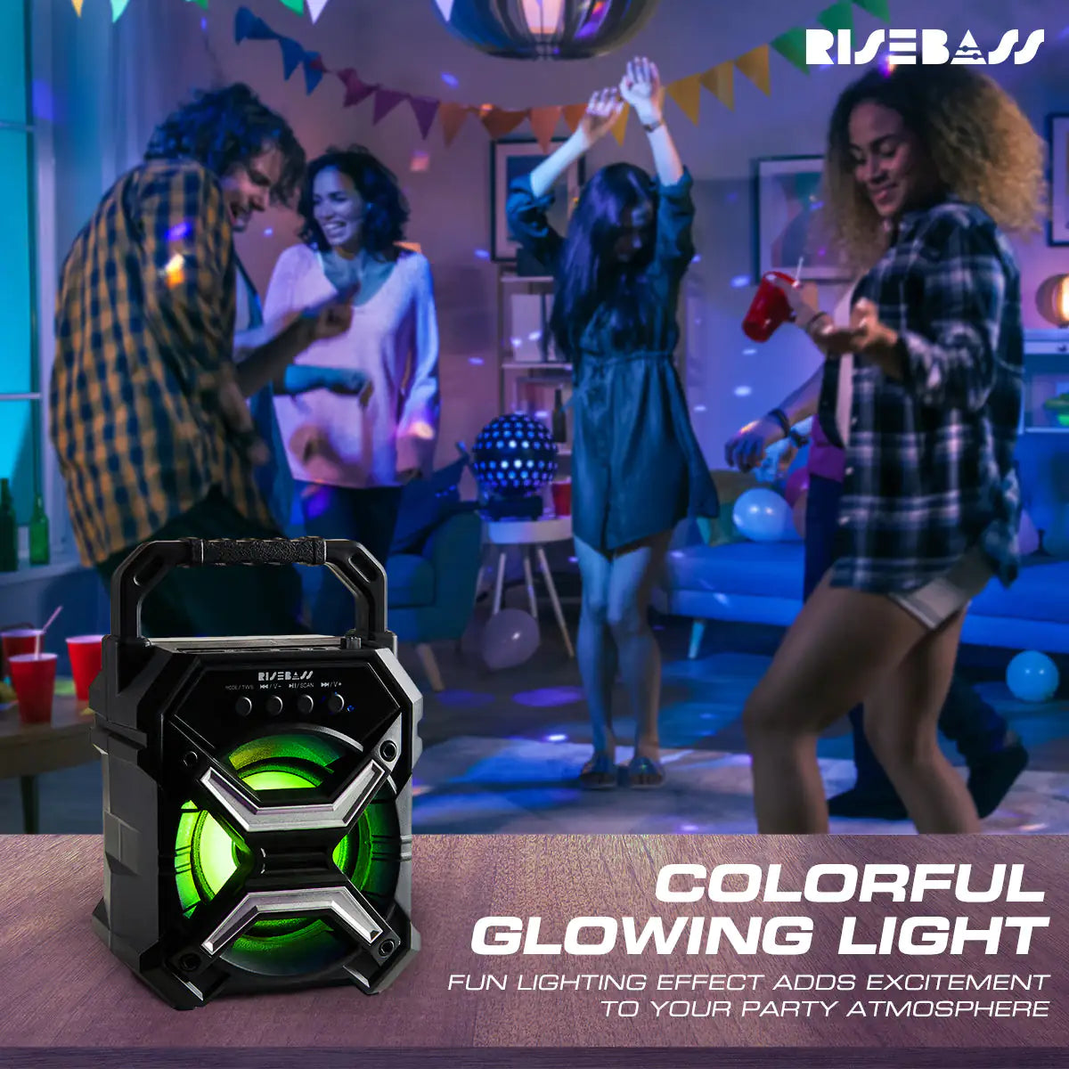 Altavoz Bluetooth Portátil Inalámbrico con Función TWS - Altavoz Bluetooth Recargable - Luces Destellantes LES