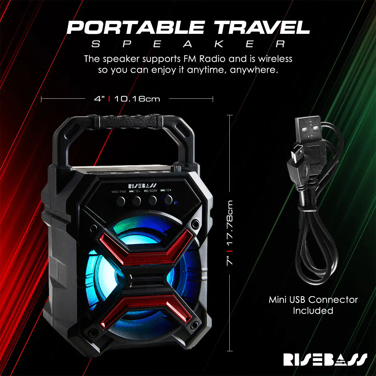 Altavoz Bluetooth Portátil Inalámbrico con Función TWS - Altavoz Bluetooth Recargable - Luces Destellantes LES