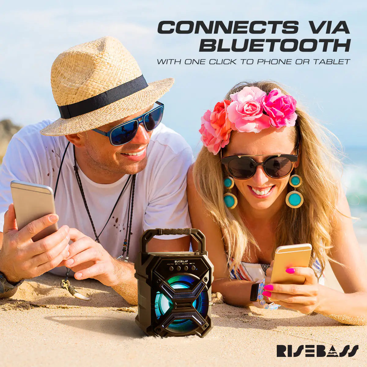 Altavoz Bluetooth Portátil Inalámbrico con Función TWS - Altavoz Bluetooth Recargable - Luces Destellantes LES